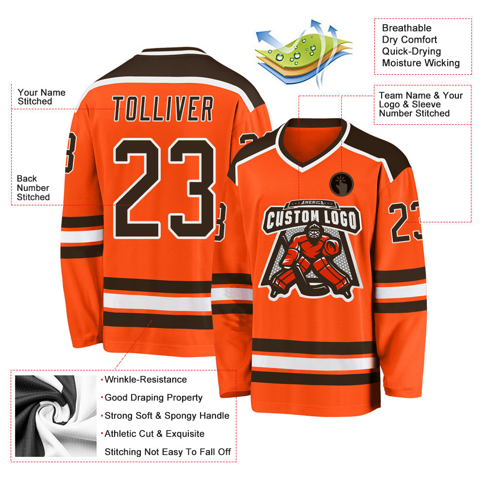 Custom Orange Brown-White Hockey Jersey view 3