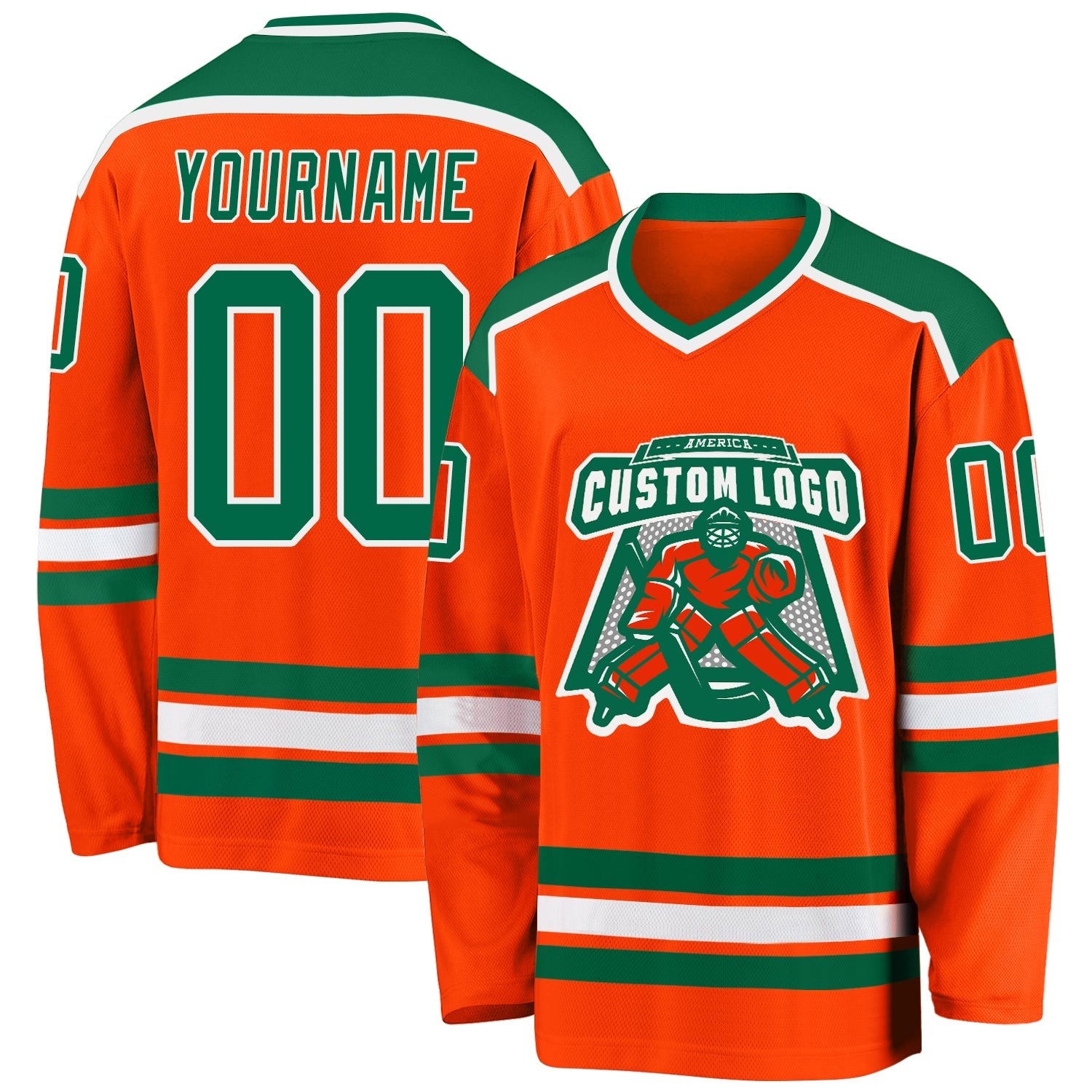 Custom Orange Kelly Green-White Hockey Jersey - Main View
