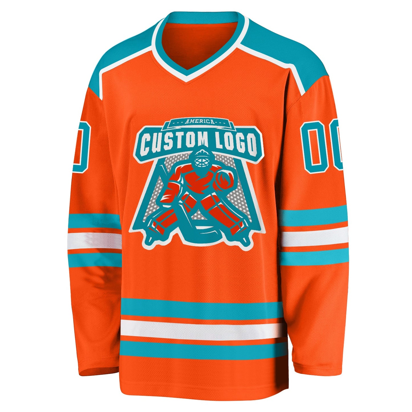Custom Orange Teal-White Hockey Jersey view 2