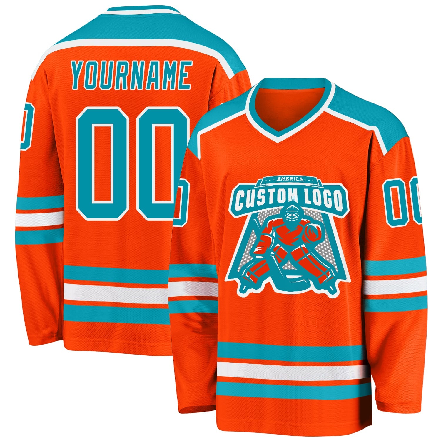 Custom Orange Teal-White Hockey Jersey - Main View
