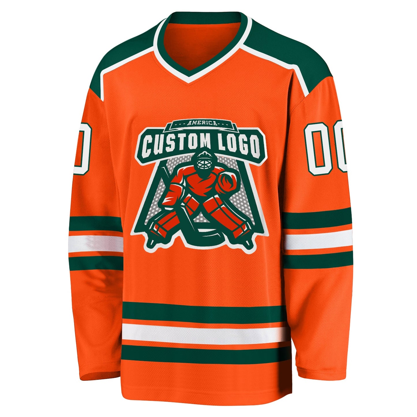 Custom Orange White-Green Hockey Jersey view 2