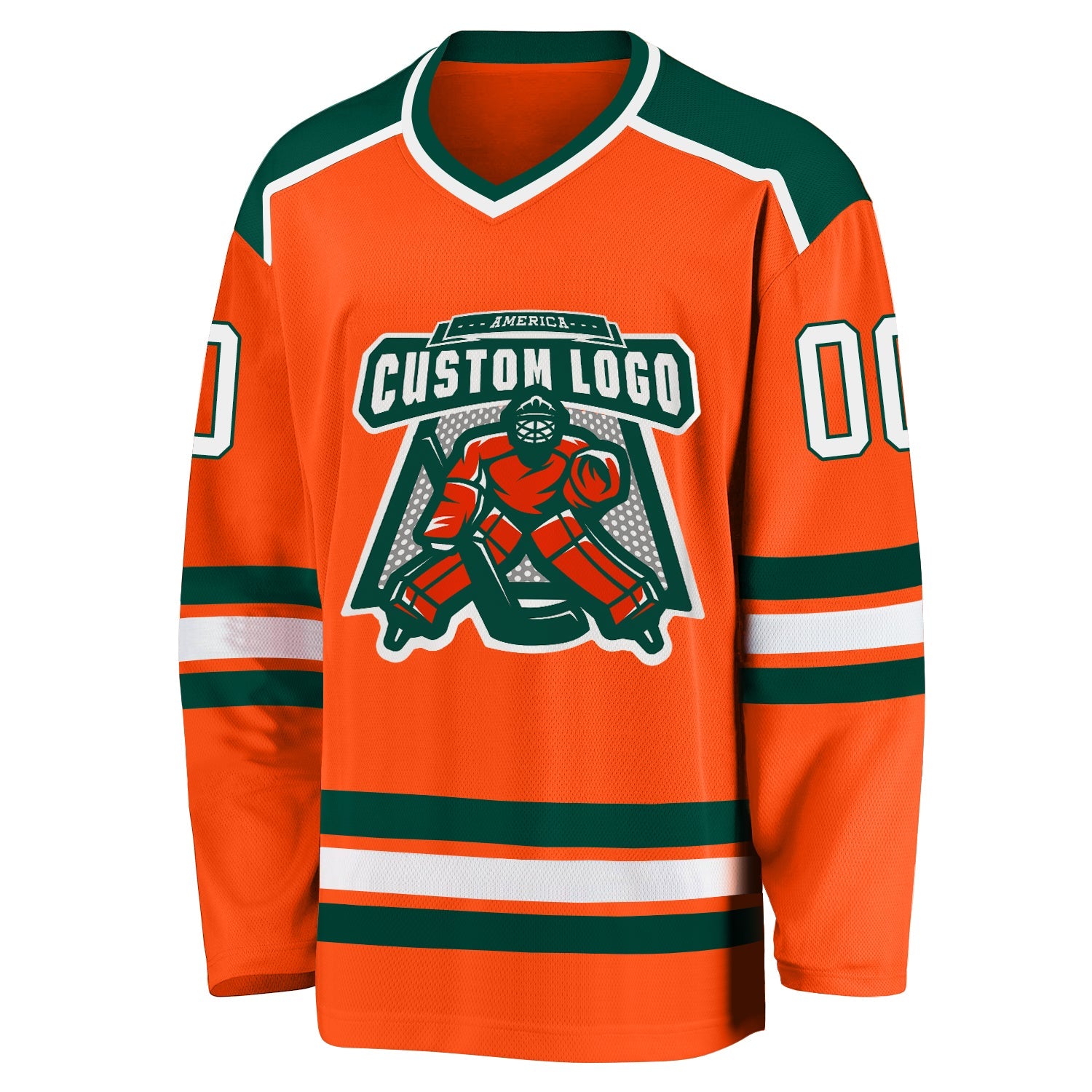 Custom Orange White-Green Hockey Jersey view 2