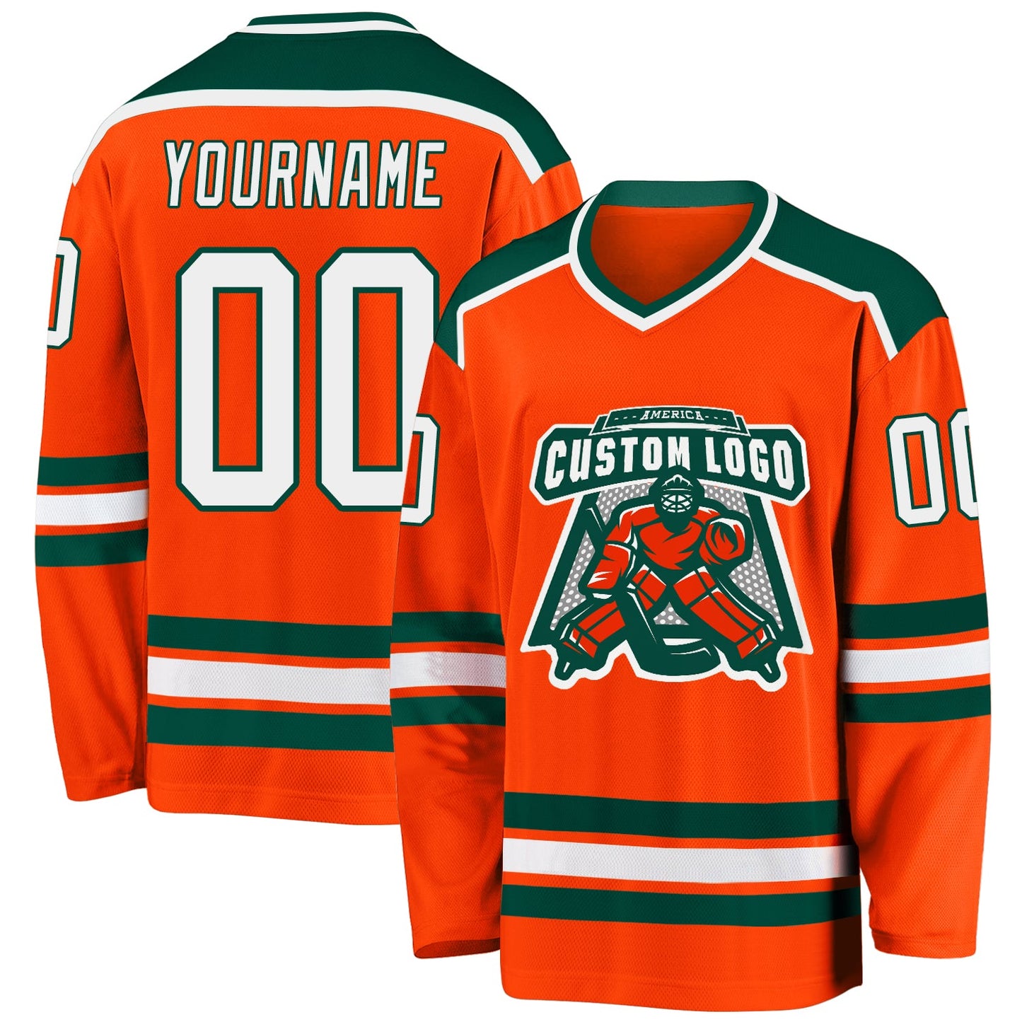 Custom Orange White-Green Hockey Jersey - Main View