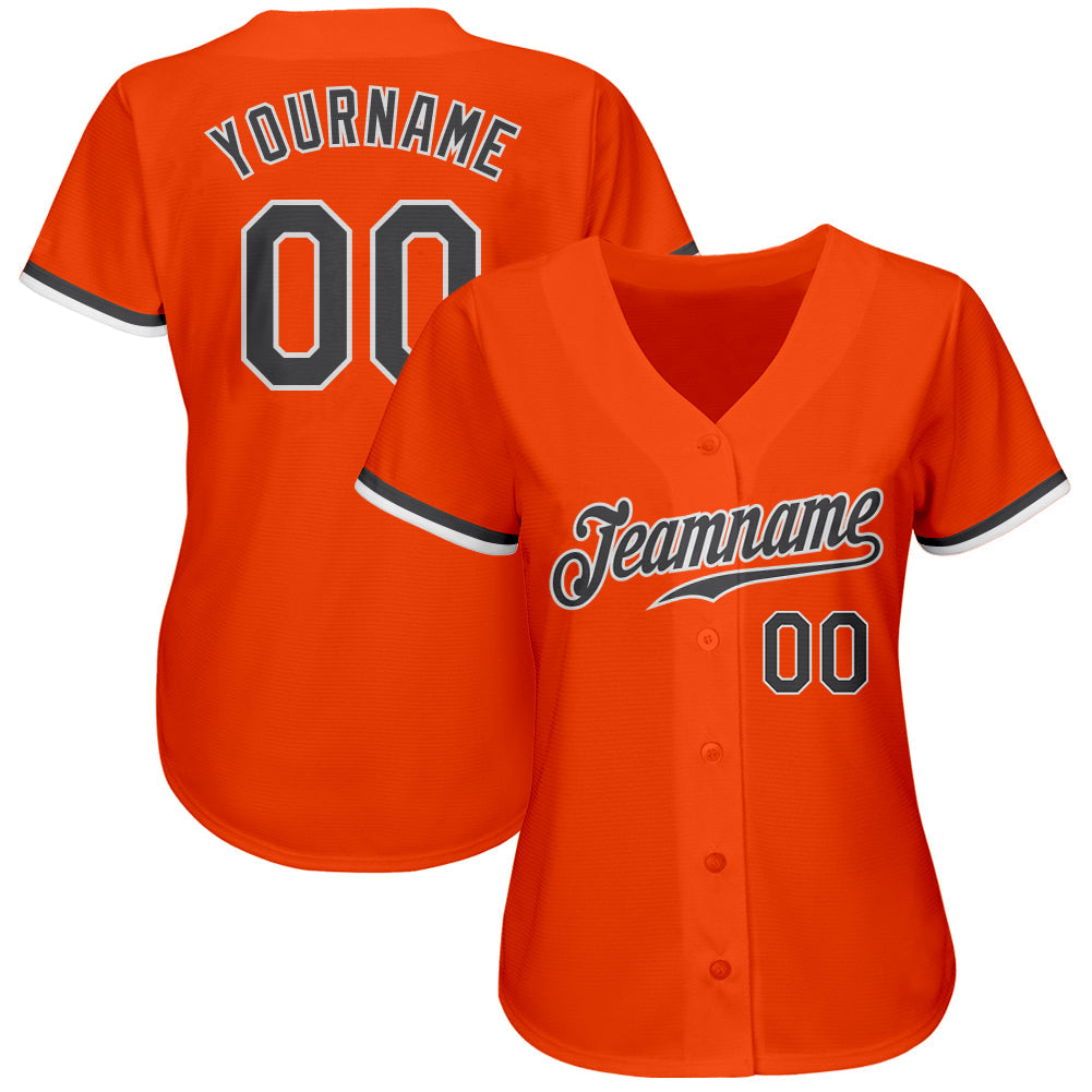 Custom Orange Steel Gray-White Authentic Baseball Jersey view 2