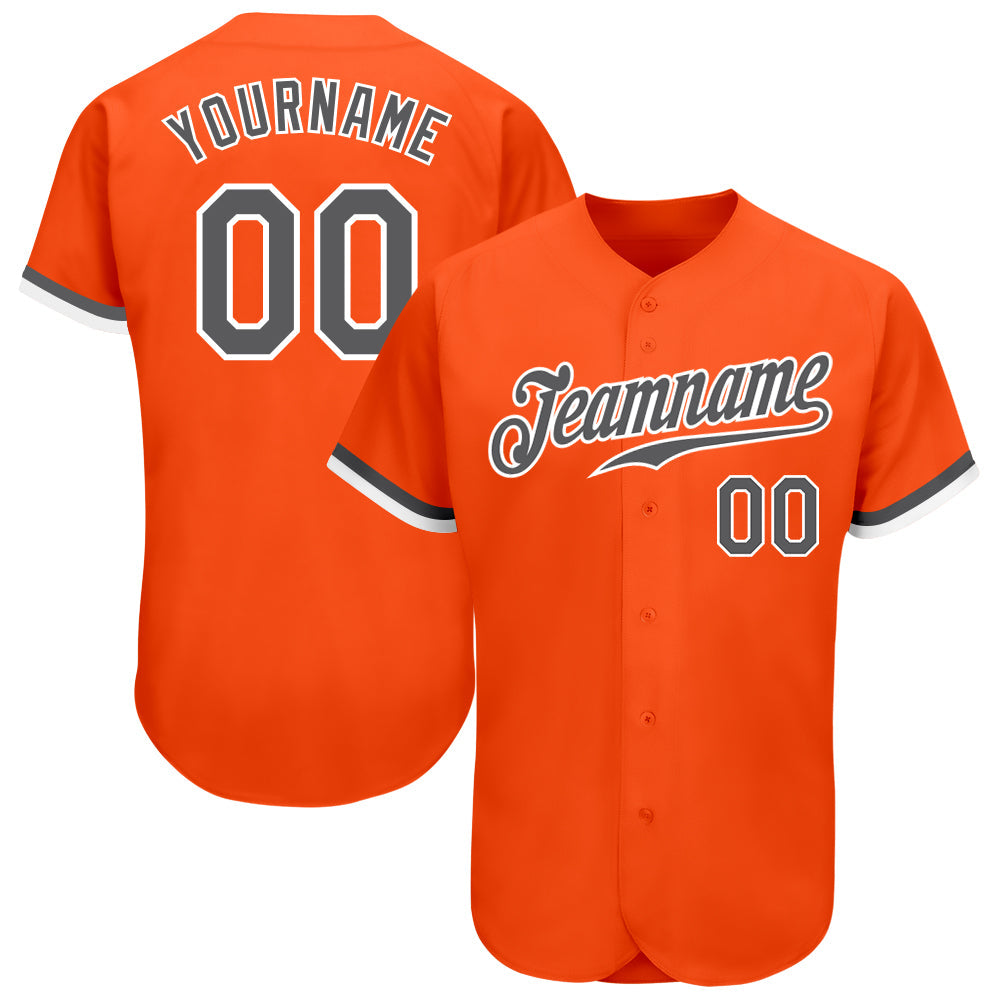 Custom Orange Steel Gray-White Authentic Baseball Jersey - Main View