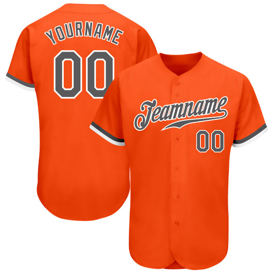Custom Orange Steel Gray-White Authentic Baseball Jersey - Main View