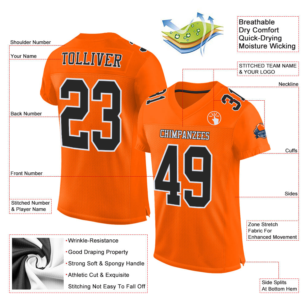 Custom Orange Black-White Mesh Authentic Football Jersey view 2