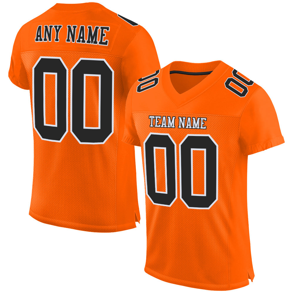 Custom Orange Black-White Mesh Authentic Football Jersey - Main View