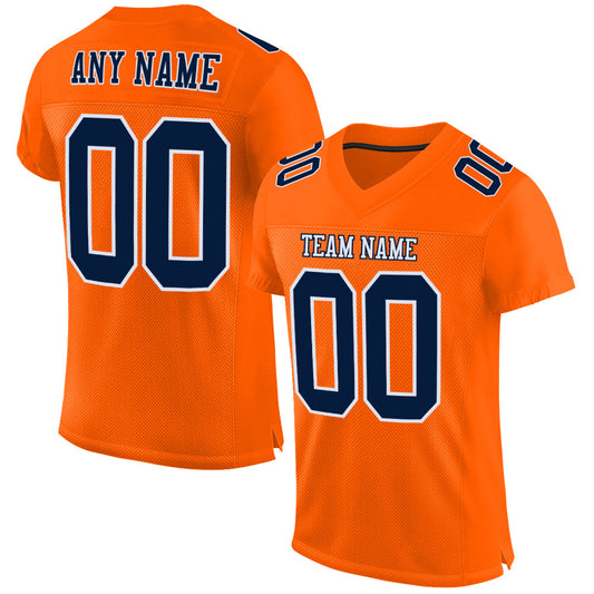 Custom Orange Navy-White Mesh Authentic Football Jersey - Main View