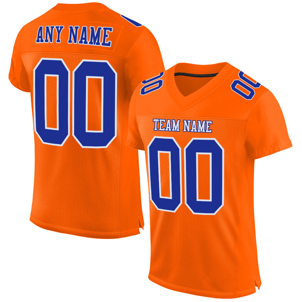 Custom Orange Royal-White Mesh Authentic Football Jersey - Main View