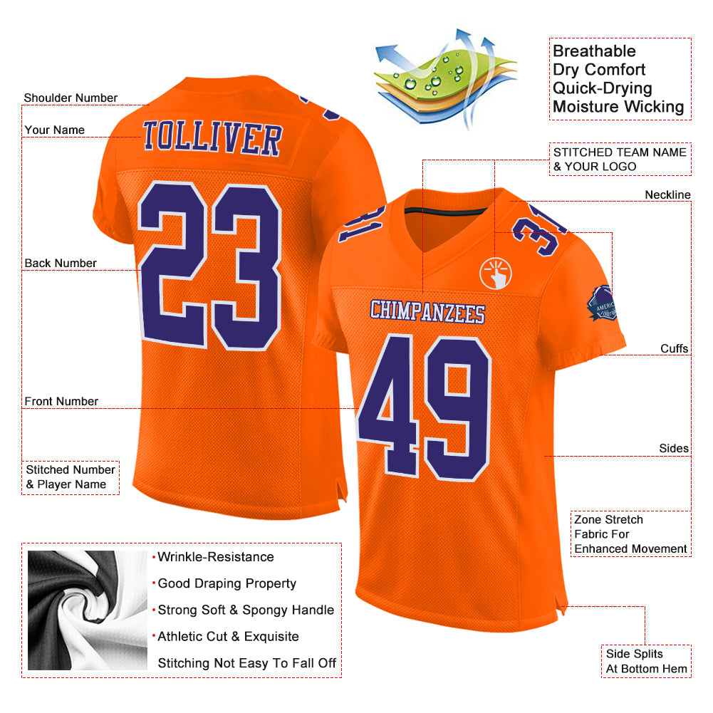 Custom Orange Purple-White Mesh Authentic Football Jersey view 2