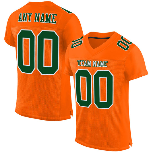 Custom Orange Green-White Mesh Authentic Football Jersey - Main View