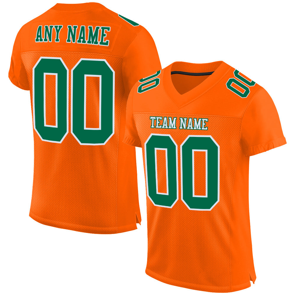 Custom Orange Kelly Green-White Mesh Authentic Football Jersey - Main View
