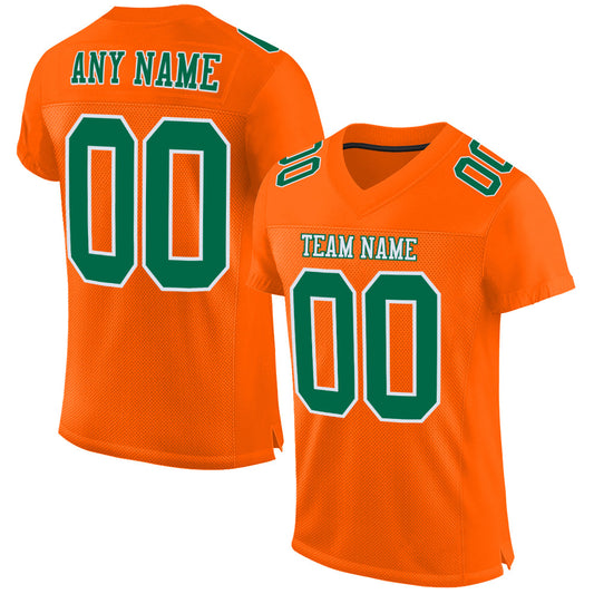 Custom Orange Kelly Green-White Mesh Authentic Football Jersey - Main View