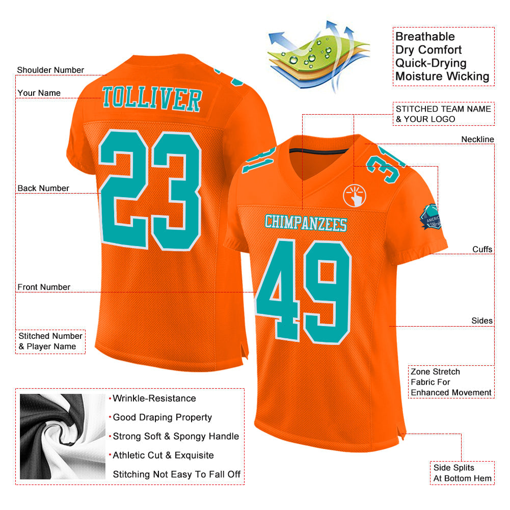 Custom Orange Aqua-White Mesh Authentic Football Jersey view 2