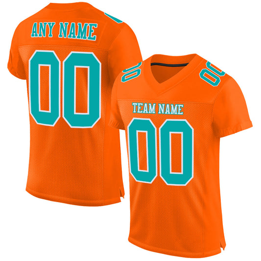 Custom Orange Aqua-White Mesh Authentic Football Jersey - Main View