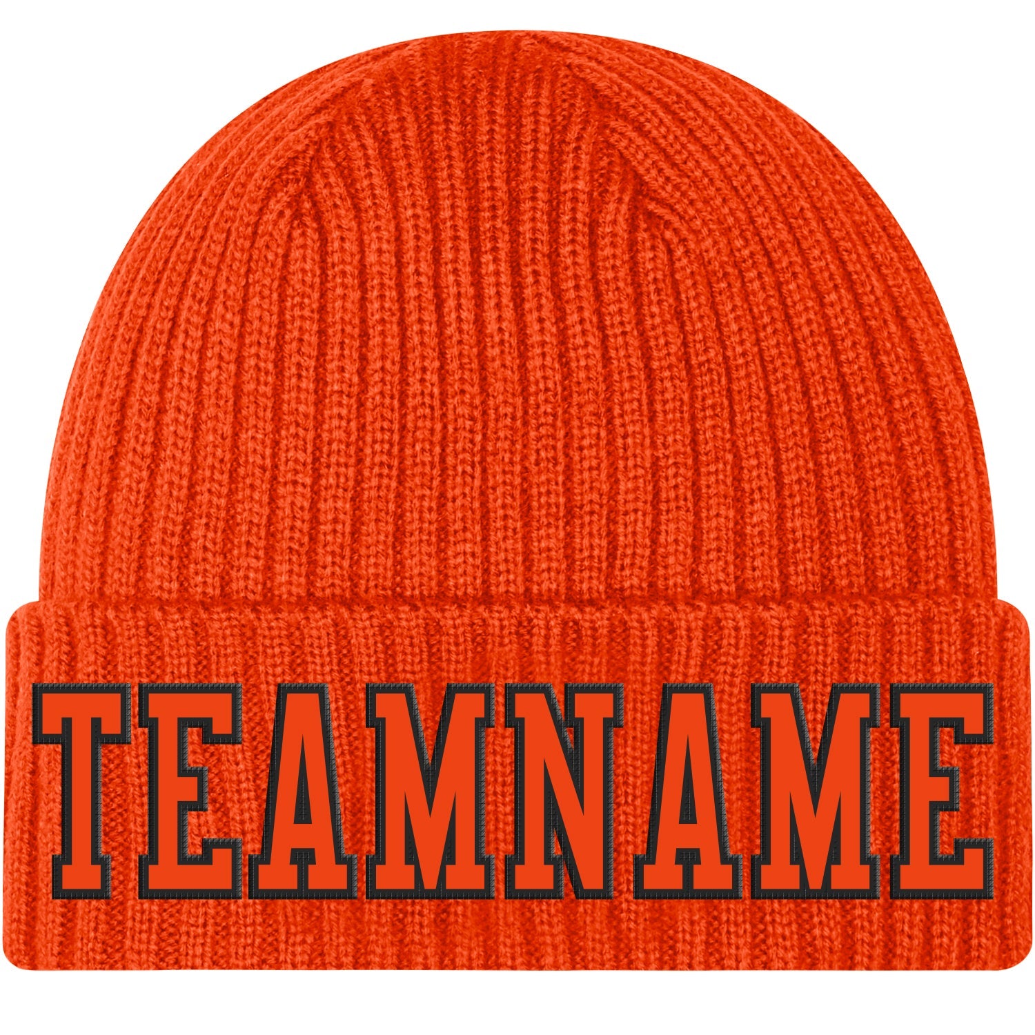 Custom Orange Orange-Black Stitched Cuffed Knit Hat - Main View