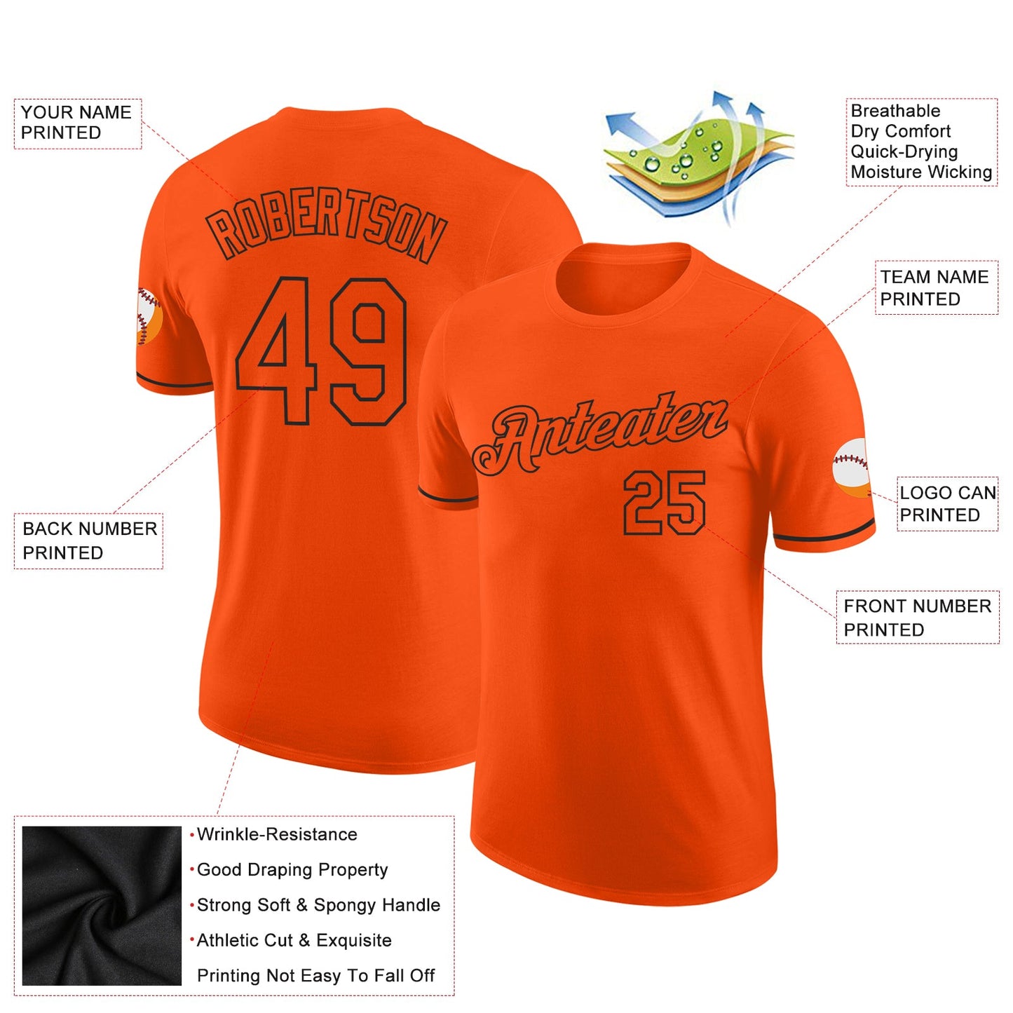Custom Orange Orange-Black Performance T-Shirt view 2