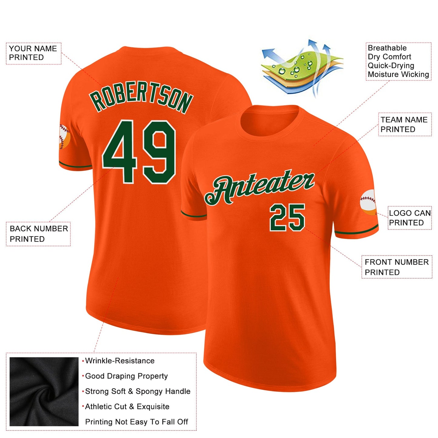 Custom Orange Green-White Performance T-Shirt view 2