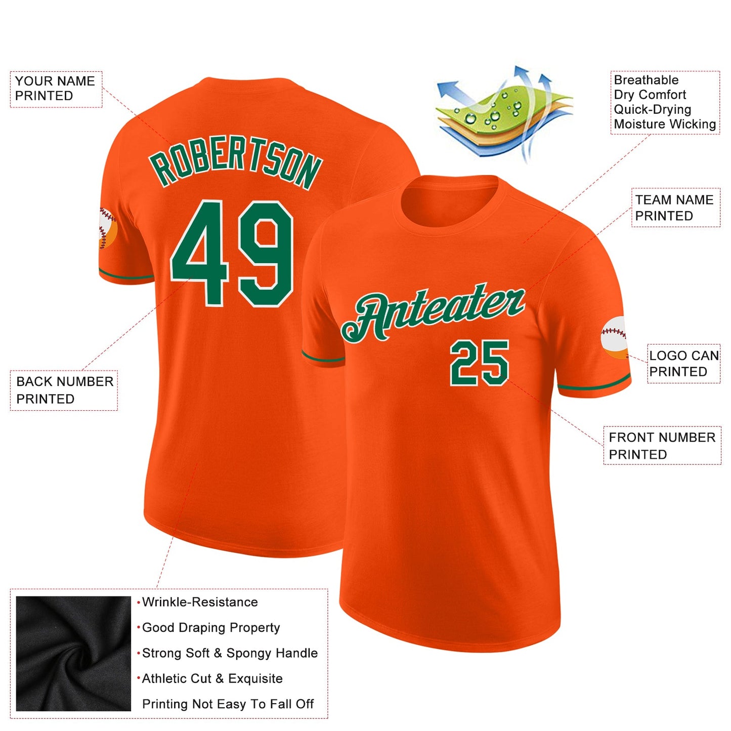 Custom Orange Kelly Green-White Performance T-Shirt view 2