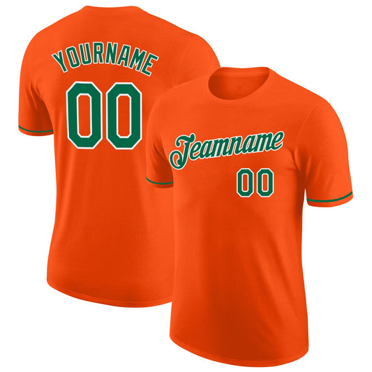 Custom Orange Kelly Green-White Performance T-Shirt - Main View