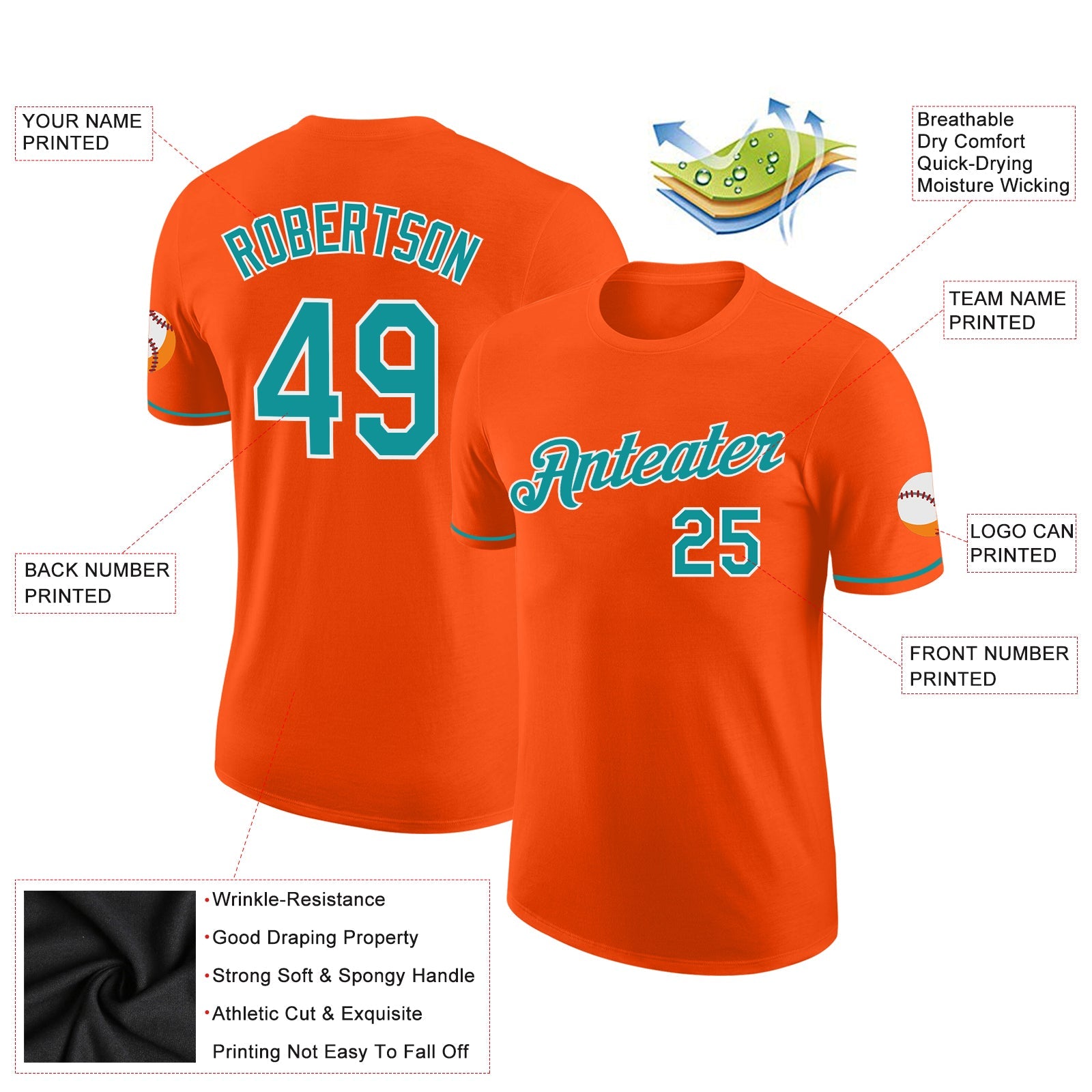Custom Orange Teal-White Performance T-Shirt view 2