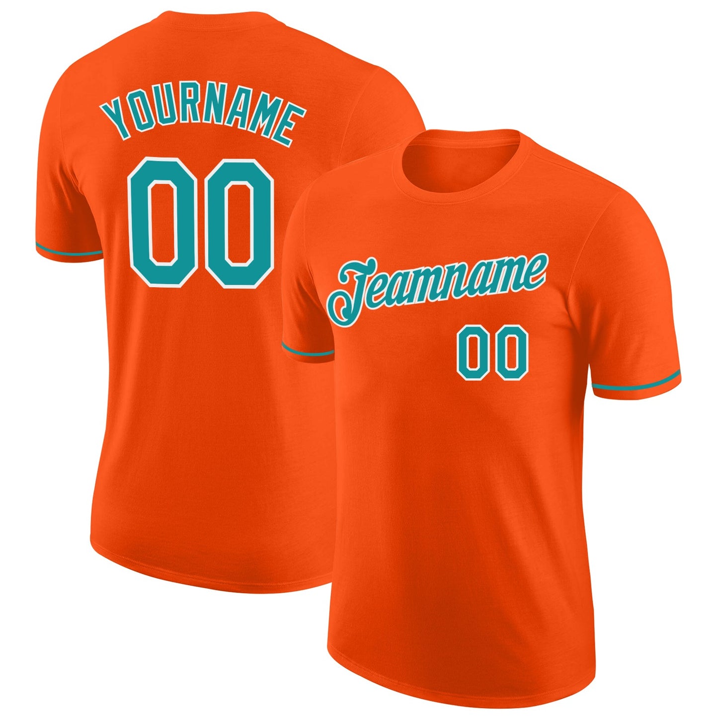 Custom Orange Teal-White Performance T-Shirt - Main View