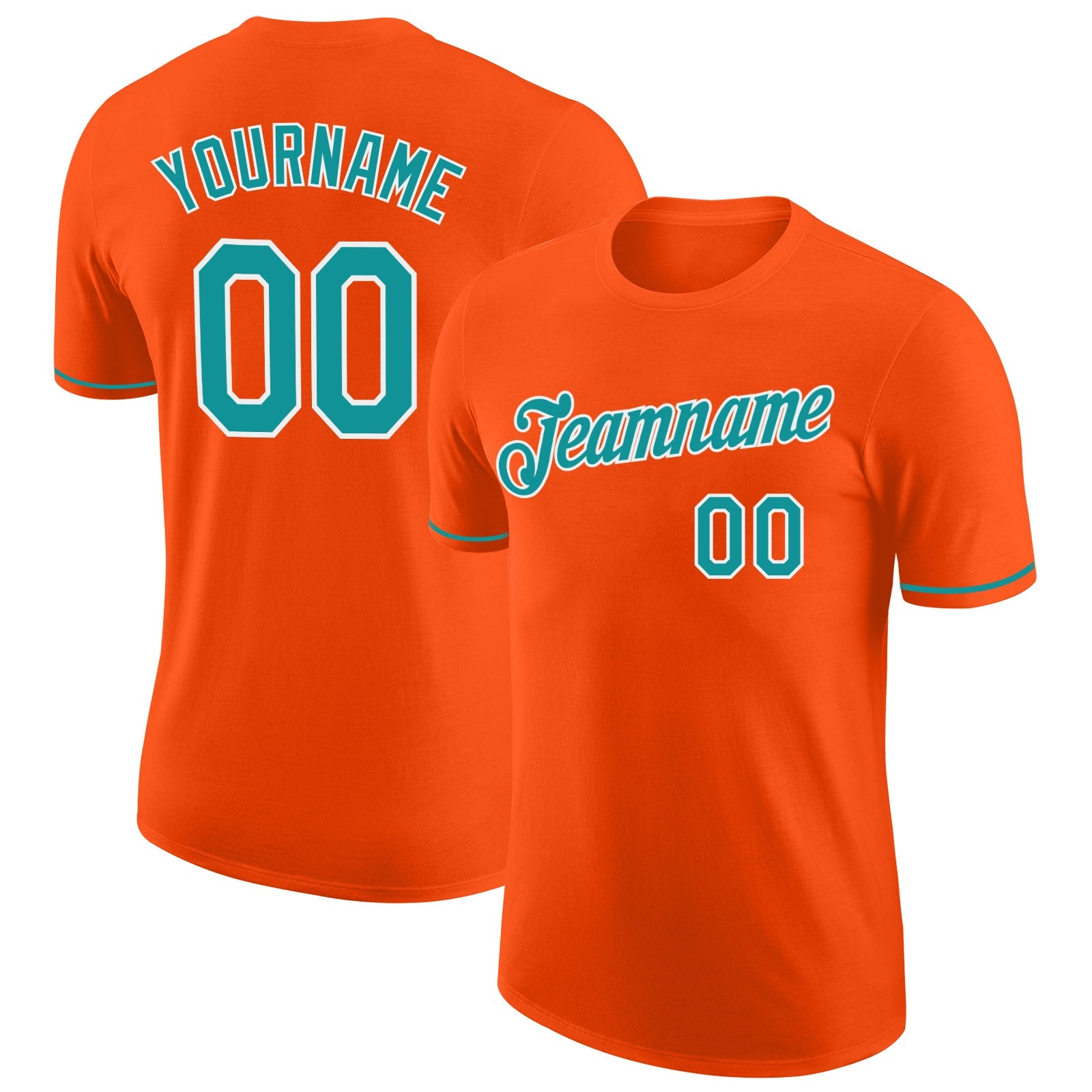 Custom Orange Teal-White Performance T-Shirt - Main View