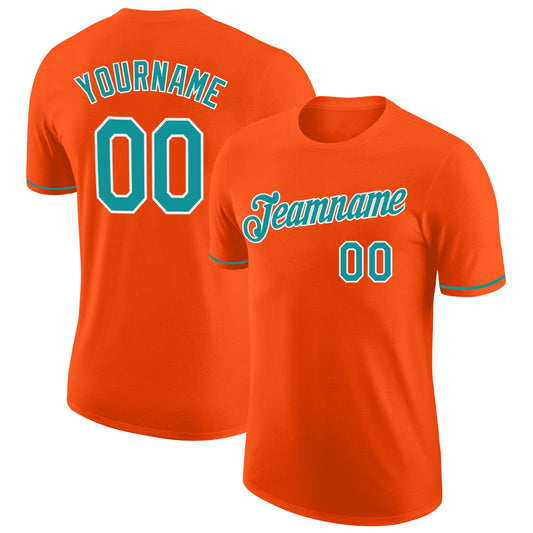 Custom Orange Teal-White Performance T-Shirt - Main View