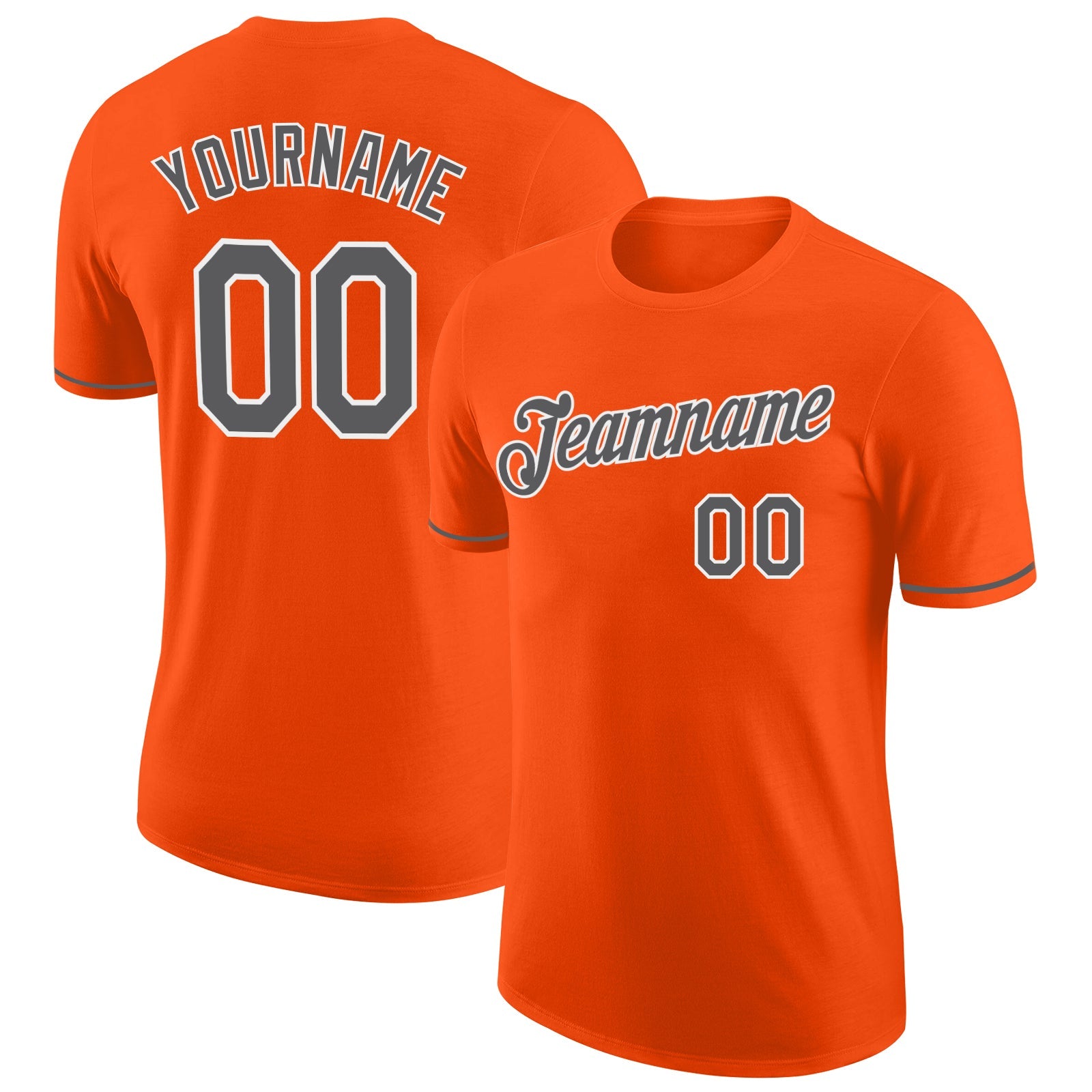 Custom Orange Steel Gray-White Performance T-Shirt - Main View