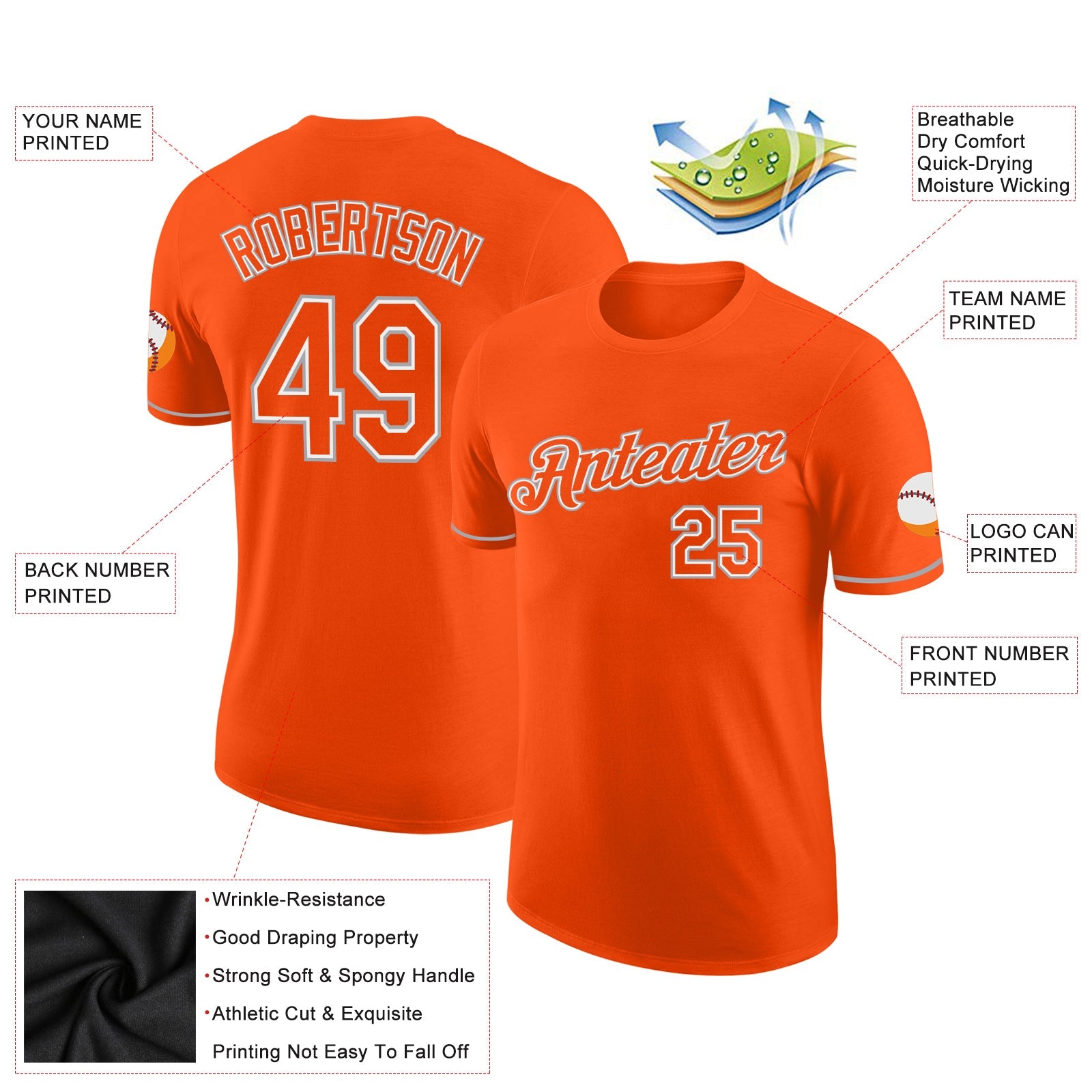 Custom Orange Orange-Gray Performance T-Shirt view 2