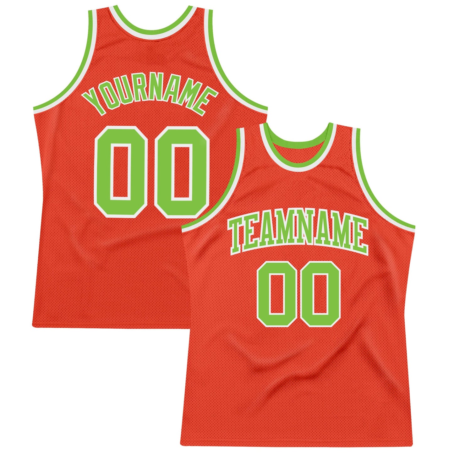 Custom Orange Neon Green-White Authentic Throwback Basketball Jersey - Main View