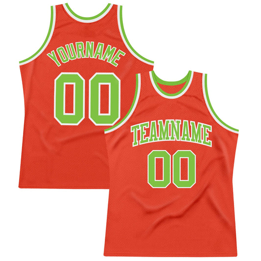 Custom Orange Neon Green-White Authentic Throwback Basketball Jersey - Main View