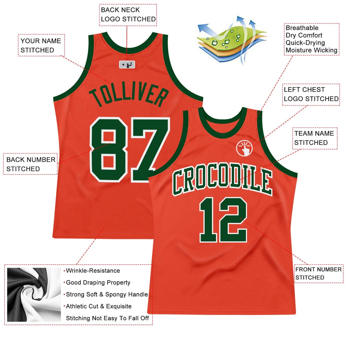 Custom Orange Green-White Authentic Throwback Basketball Jersey view 2