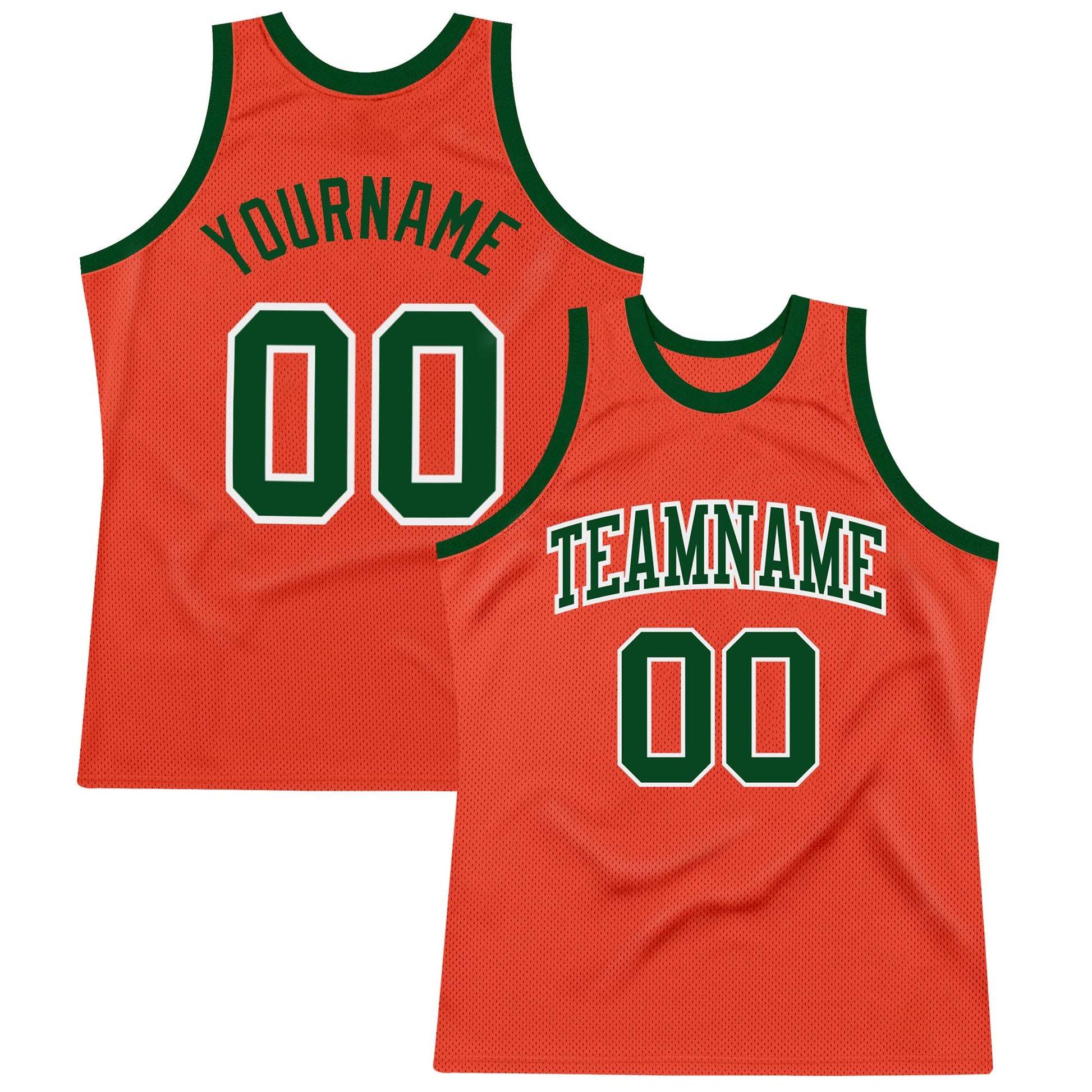 Custom Orange Green-White Authentic Throwback Basketball Jersey - Main View
