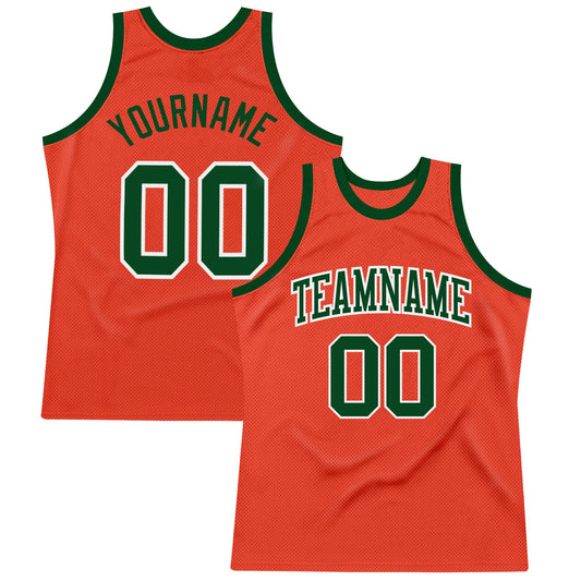 Custom Orange Green-White Authentic Throwback Basketball Jersey - Main View