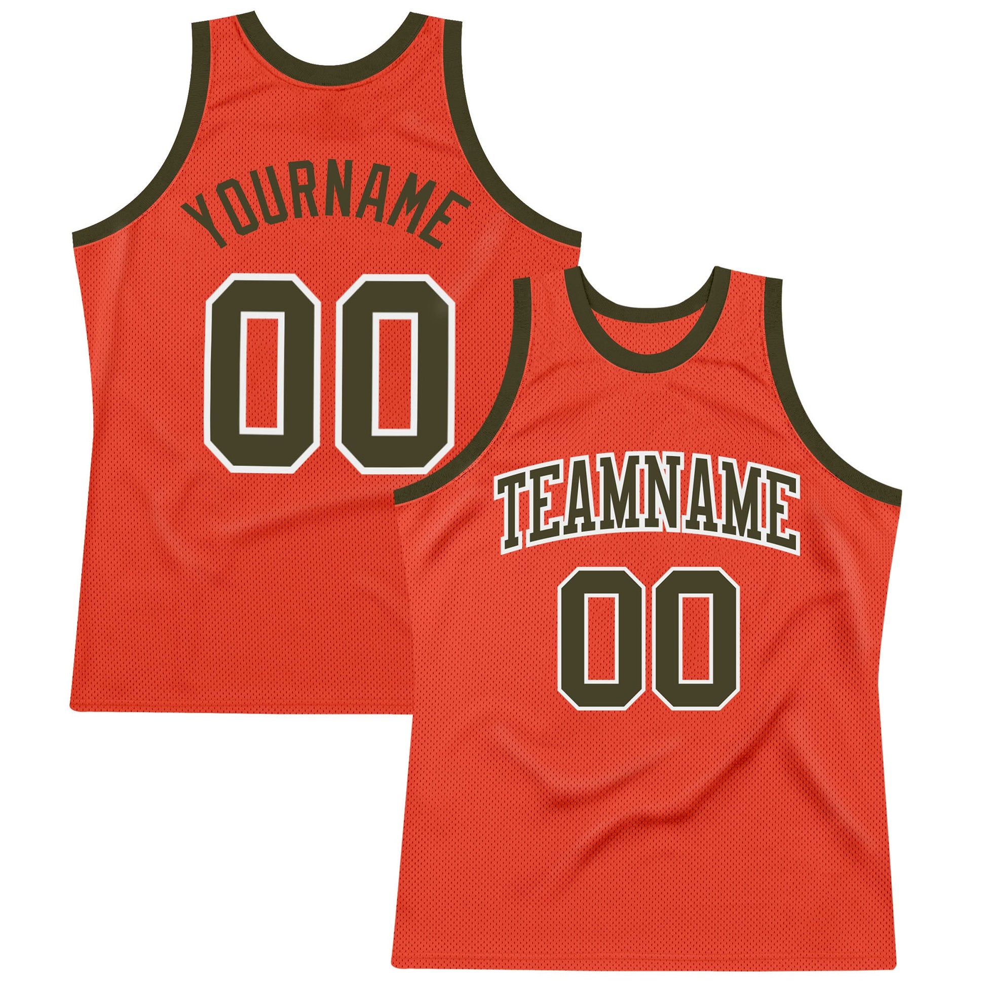Custom Orange Olive-White Authentic Throwback Basketball Jersey - Main View