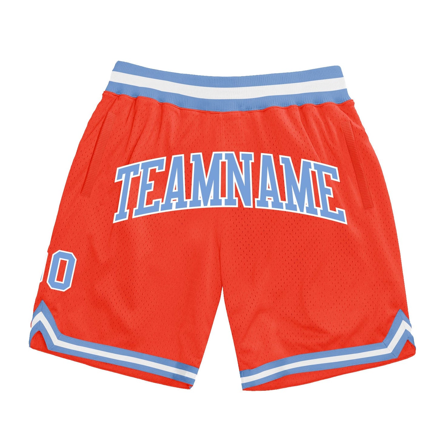 Custom Orange Light Blue-White Authentic Throwback Basketball Shorts - Main View
