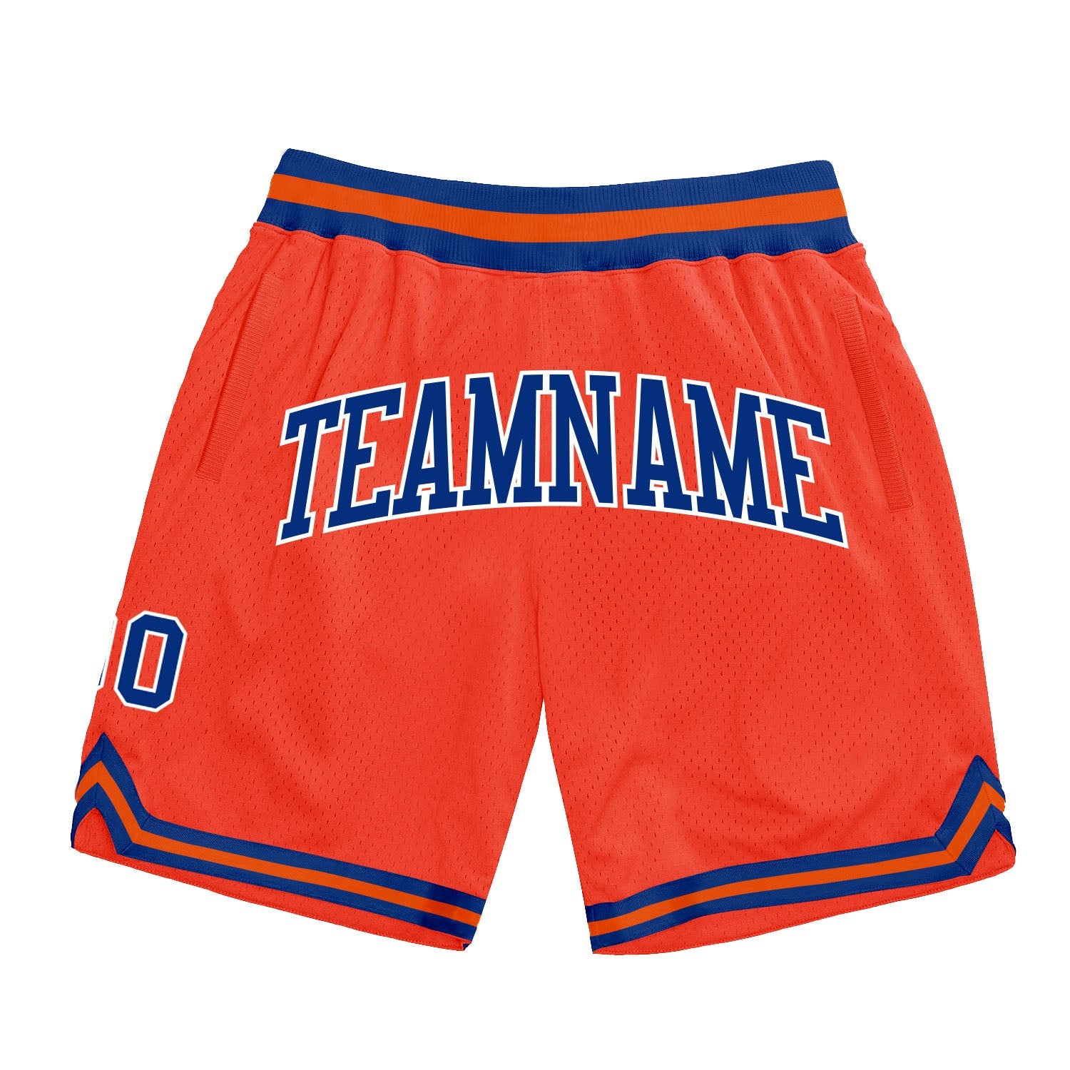 Custom Orange Royal-White Authentic Throwback Basketball Shorts - Main View