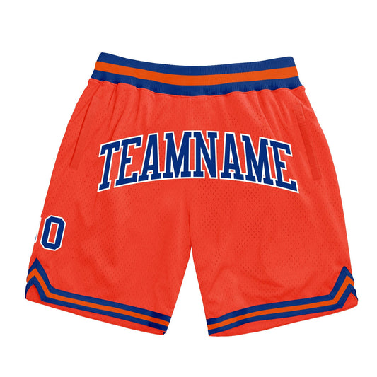 Custom Orange Royal-White Authentic Throwback Basketball Shorts - Main View