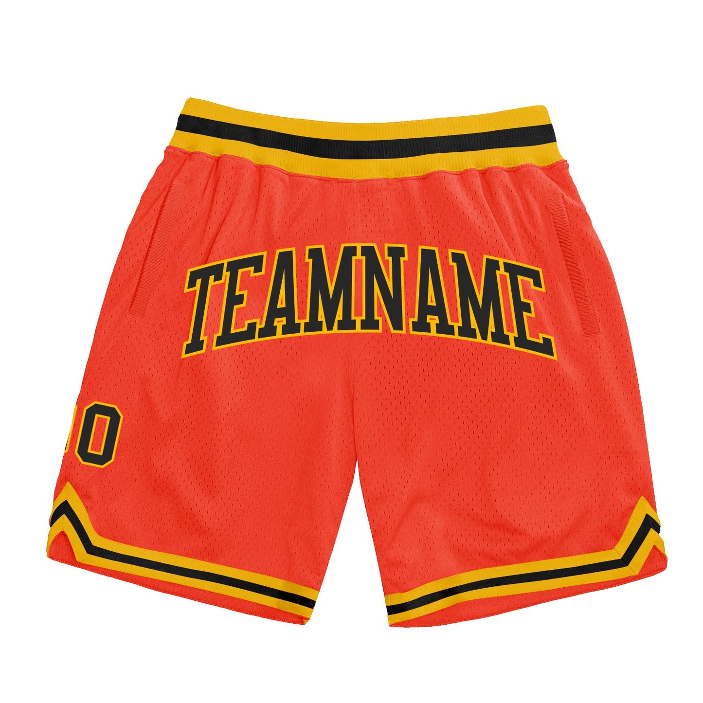 Custom Orange Black-Gold Authentic Throwback Basketball Shorts - Main View