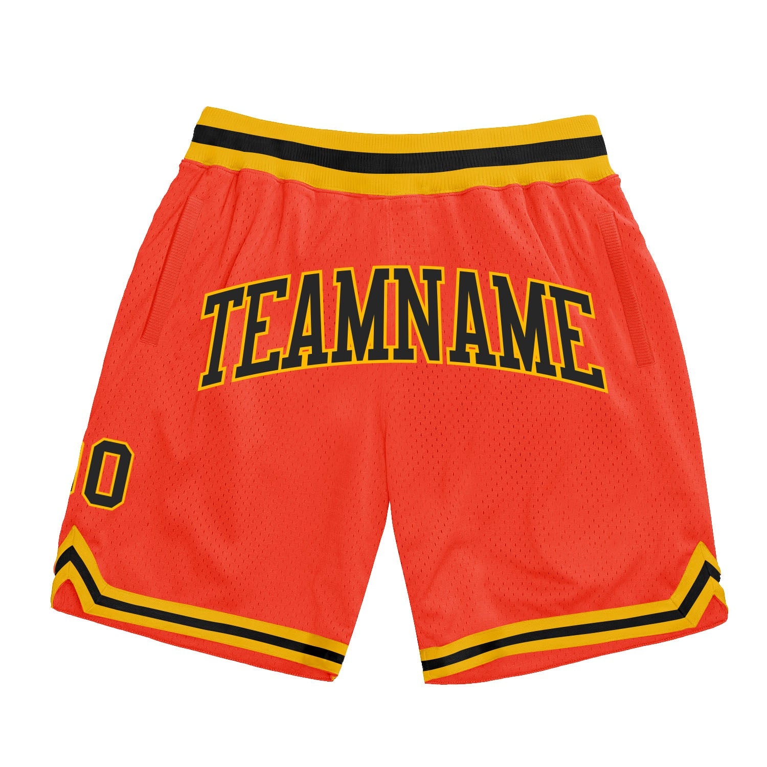 Custom Orange Black-Gold Authentic Throwback Basketball Shorts - Main View