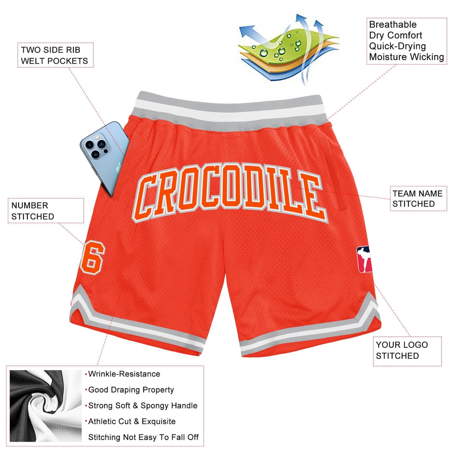 Custom Orange Orange-Gray Authentic Throwback Basketball Shorts view 2