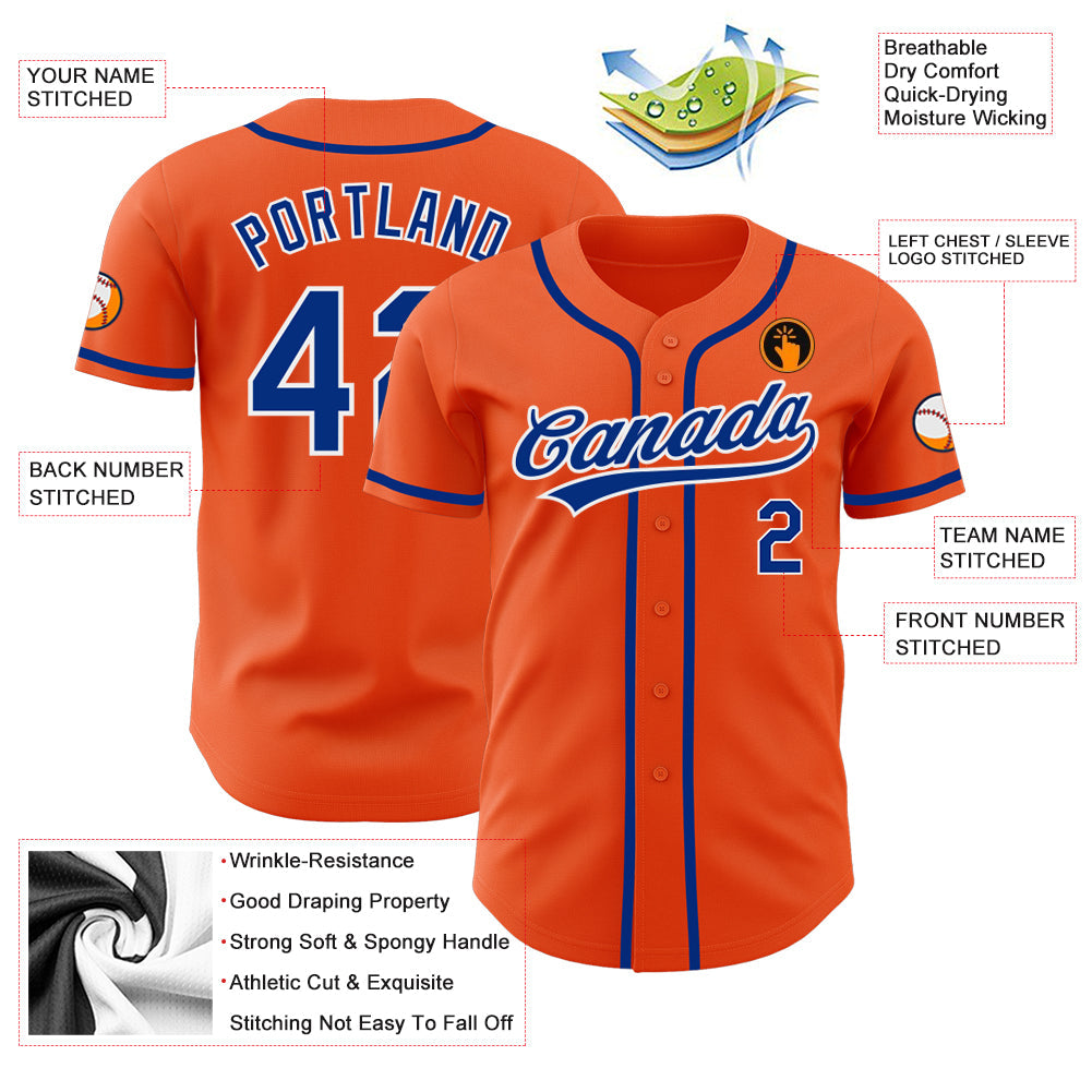 Custom Orange Royal-White Authentic Baseball Jersey view 3