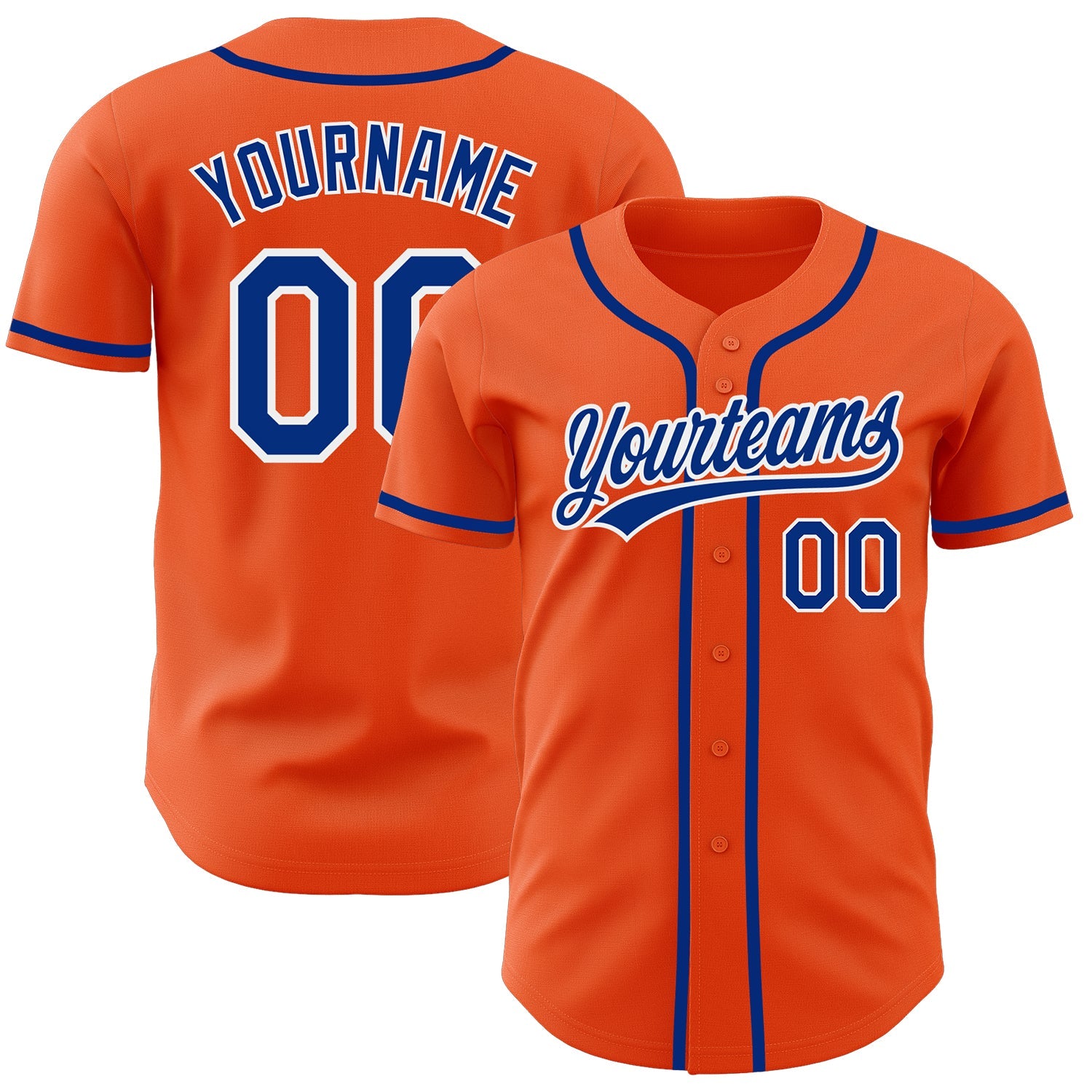 Custom Orange Royal-White Authentic Baseball Jersey - Main View