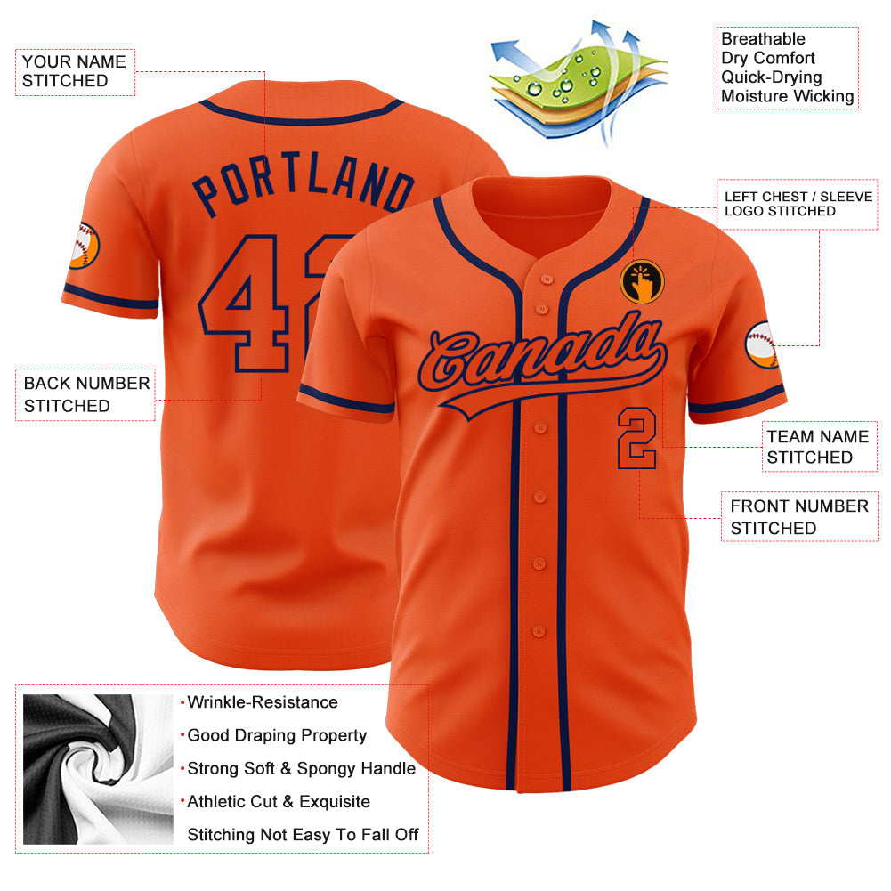 Custom Orange Orange-Navy Authentic Baseball Jersey view 3