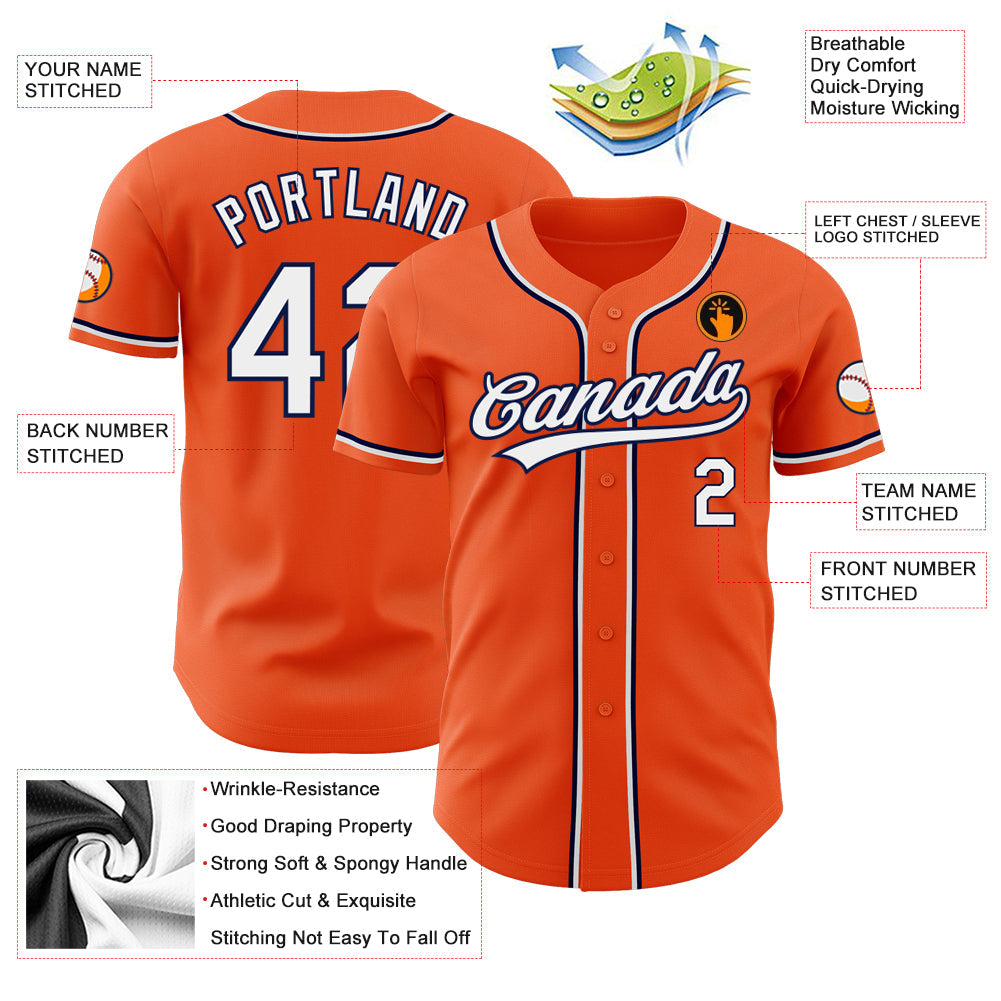 Custom Orange White-Navy Authentic Baseball Jersey view 3