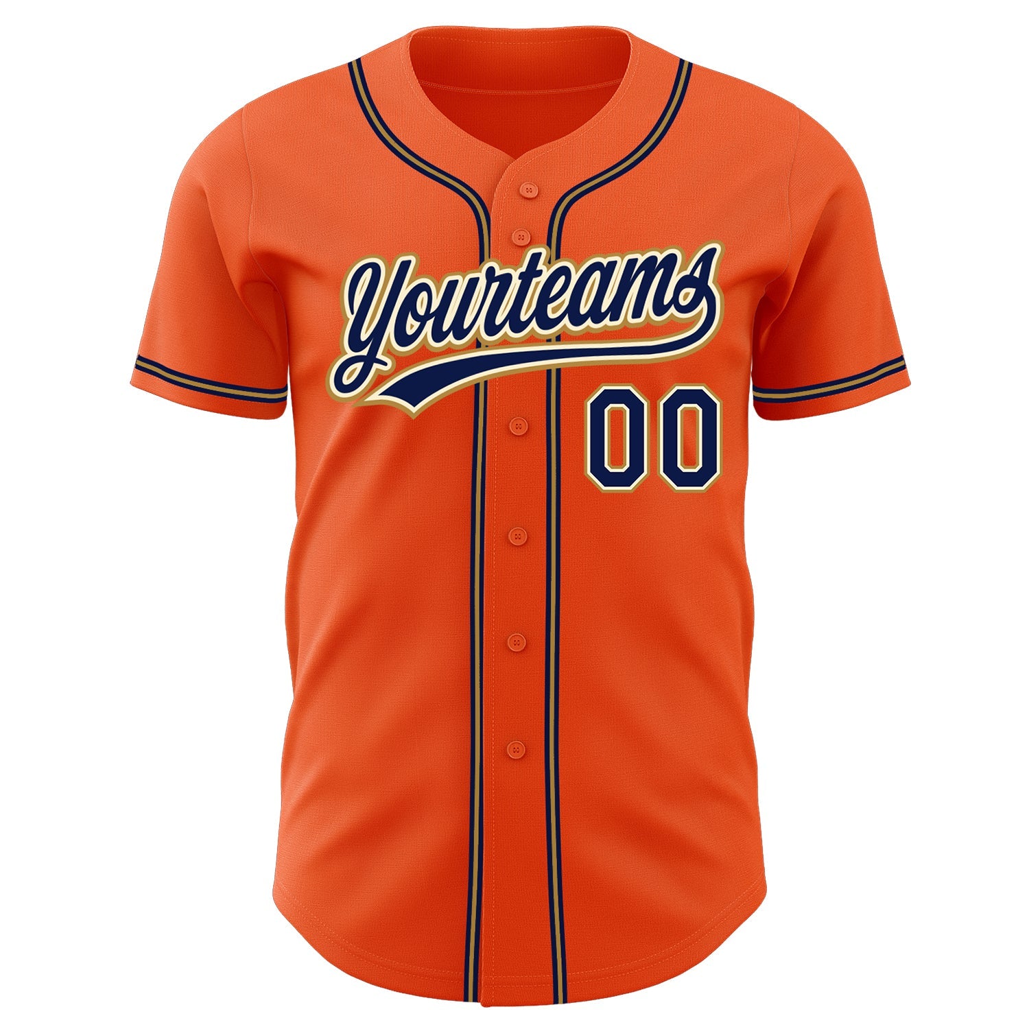 Custom Orange Navy Cream-Old Gold Authentic Baseball Jersey view 2