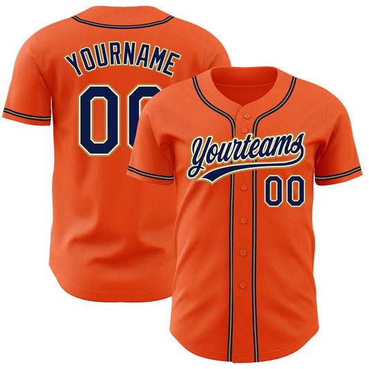 Custom Orange Navy Cream-Old Gold Authentic Baseball Jersey - Main View