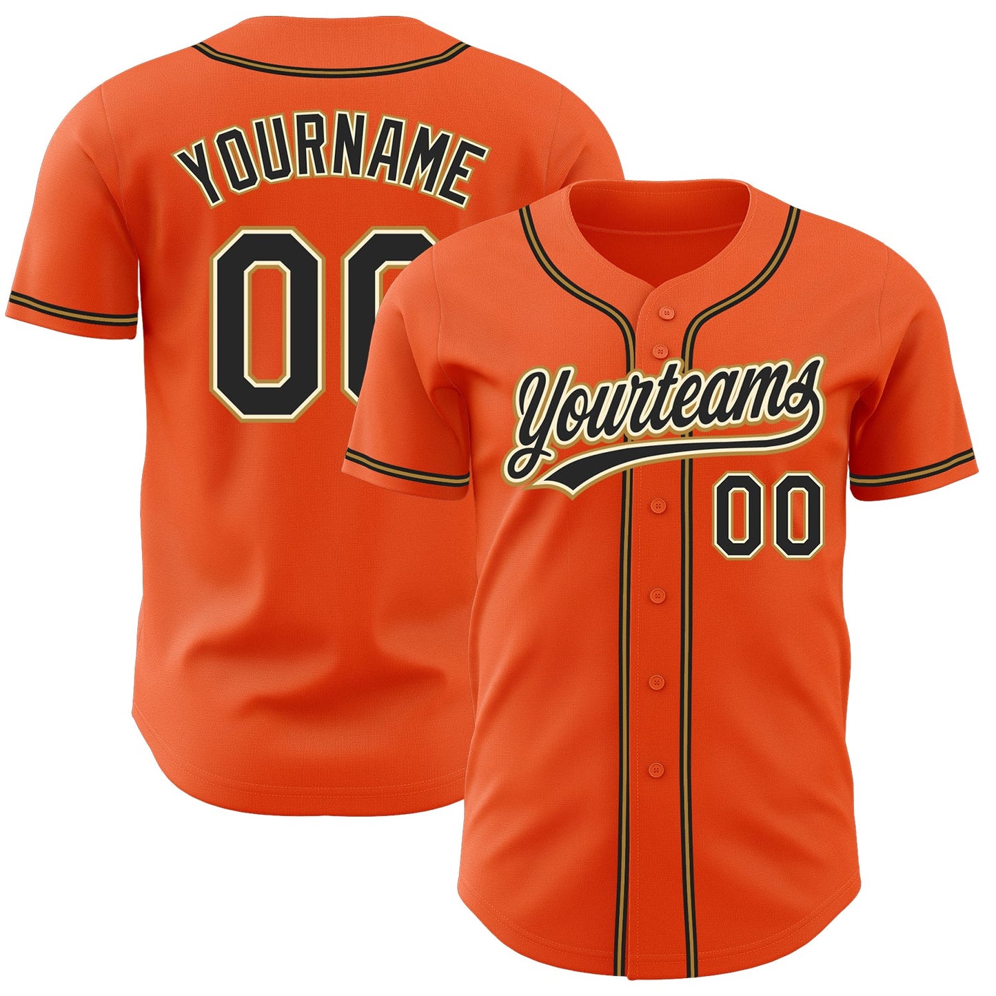 Custom Orange Black Cream-Old Gold Authentic Baseball Jersey - Main View